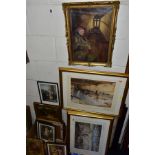 PAINTINGS AND PRINTS, ETC, to include an unsigned oil on canvas depicting a sleeping night watchman,