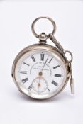 AN EARLY GEORGE V OPEN FACED SILVER POCKET WATCH, white dial signed 'Fattorini & Sons Ltd, Westgate,