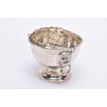 A SILVER ROSE BOWL, plain polished design, double lion head ring handles, on a circular base,
