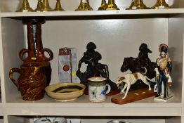 NINE ORNAMENT AND POTTERY ITEMS, to include a porcelain soldier, with pseudo gold anchor to base,