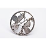 A SILVER GEORG JENSEN BUTTERFLY BROOCH, circular openwork form, by Arno Malinowski 283, signed to