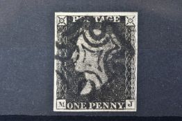 GB 1840 PENNY BLACK plate 11, four generous margins with clear 1985 Brandon certificate