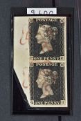 PENNY BLACK 3 MARGINS pair each cancelled with MAGENTA MALTESE CROSS, SG spec AS 5 vd with P.E