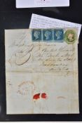 1853 REGISTERED MAIL COVER TO AUSTRALIA 18d rate paid by one shilling (CTS) and strip of three 2d