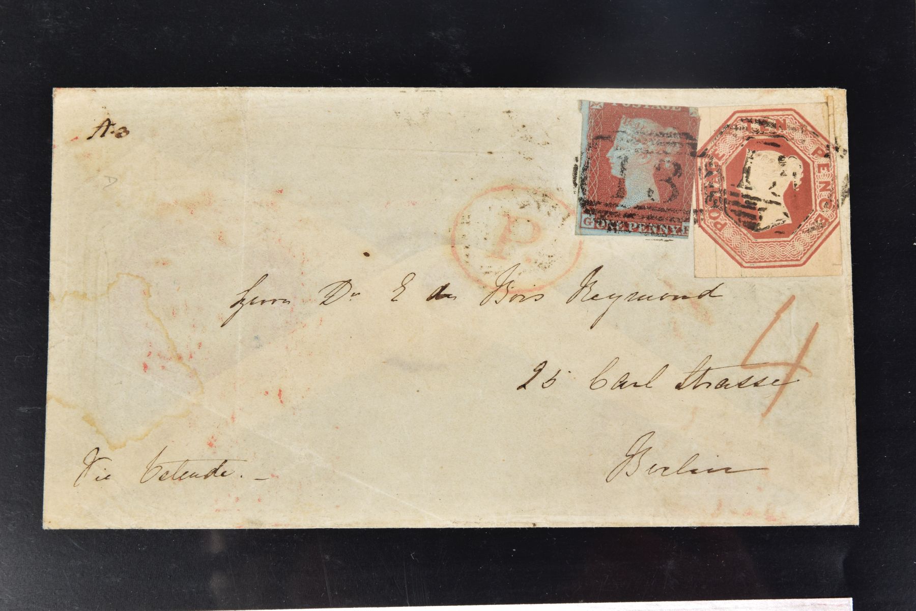 GB 1848 10d EMBOSSED on cover to Berlin, cut into at right - Image 2 of 4