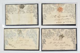 QUARTET OF 1840 MULREADY WRAPPERS, penny A22 Red MX, Penny A57 Black MX, Penny A240 O.H.M.S black
