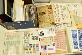 AN UNTIDY COLLECTION OF STAMPS IN TWO BOXES, we note 1950's-60's Commonwealth low values in complete