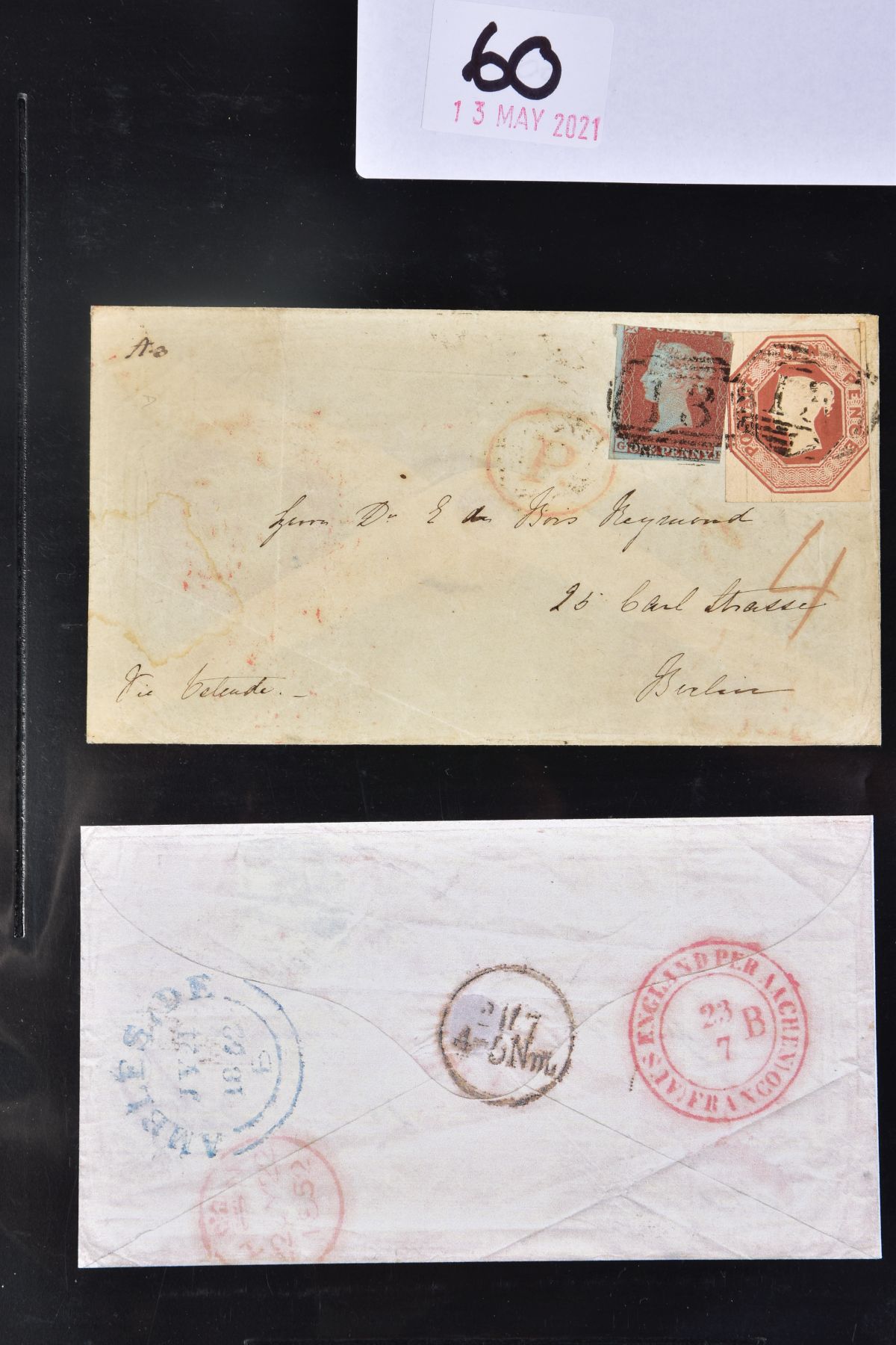 GB 1848 10d EMBOSSED on cover to Berlin, cut into at right