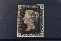 GB 1840 PENNY BLACK P9 KA 4m, thin paper