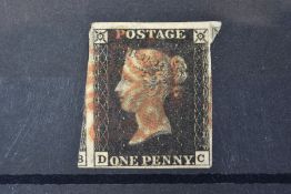 GB 1840 PENNY BLACK stated to be plate 10 with red Maltese Cross 4m (plate not verified)