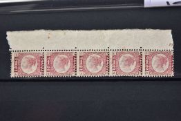 GB 1870 ½d BANTAM FINE MARGINAL STRIP OF FIVE, UMM original gum