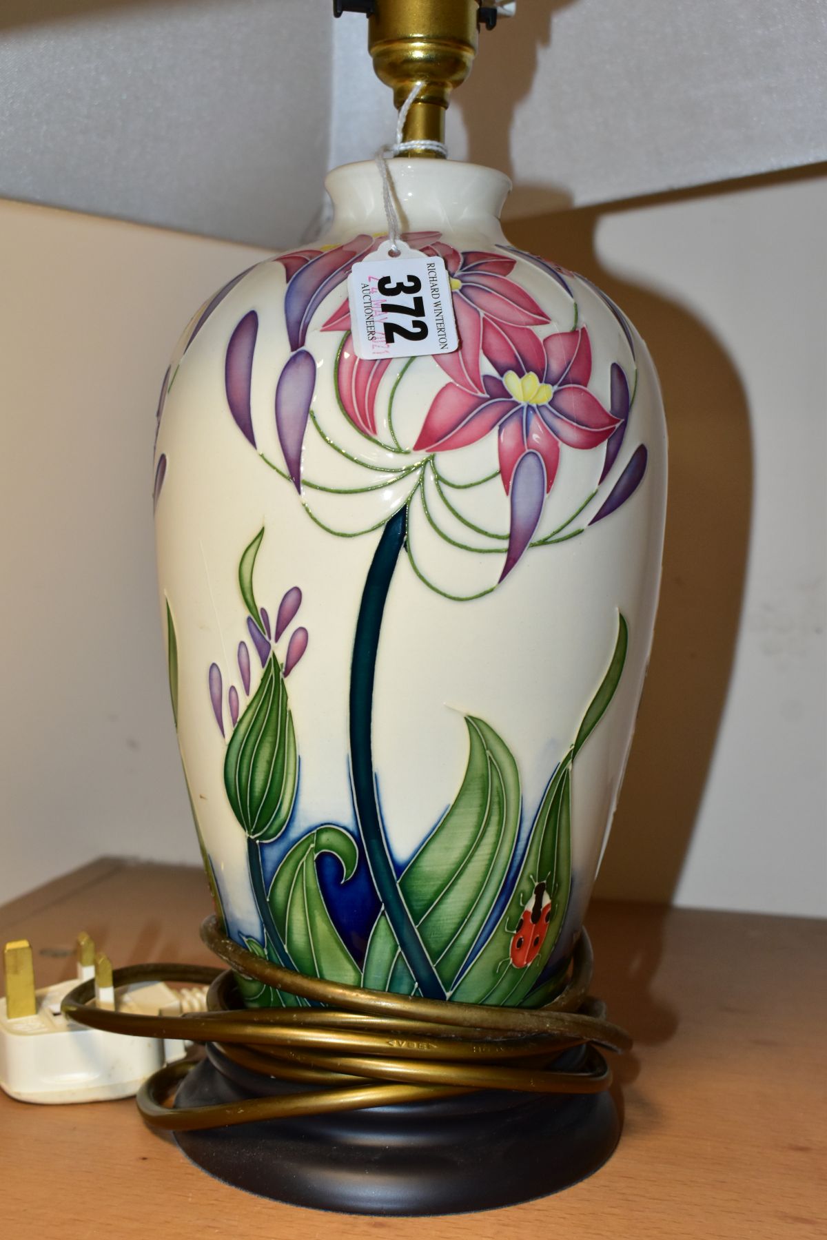 A MOORCROFT POTTERY TABLE LAMP IN THE 'FLY AWAY HOME' PATTERN, designed by Rachel Bishop, mounted on - Image 2 of 6