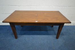 A SOLID OAK COFFEE TABLE, on square tapering legs, length 120cm x depth 60cm x height 52cm
