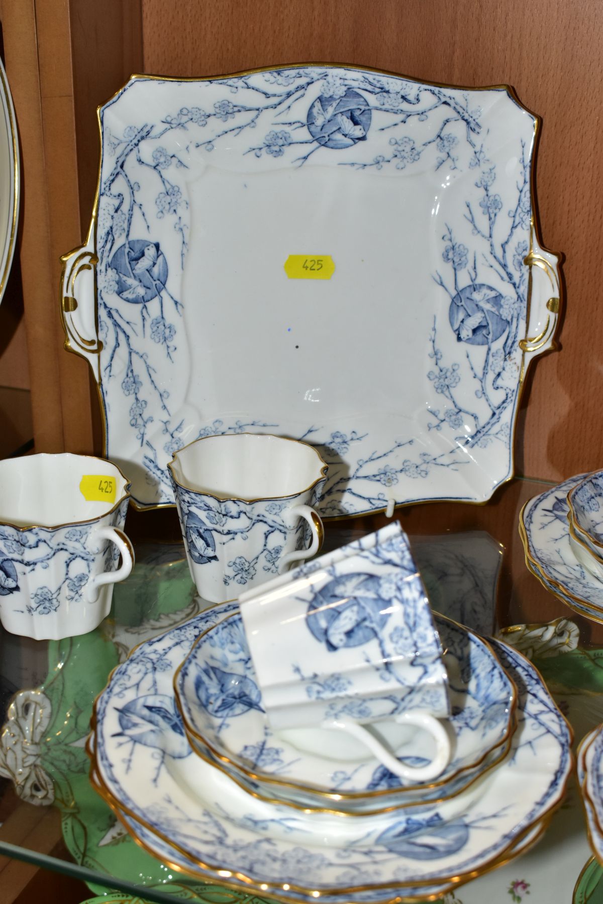 AN EARLY 20TH CENTURY WEDGWOOD BONE CHINA TEA SET, transfer printed with a blue and white - Image 7 of 9