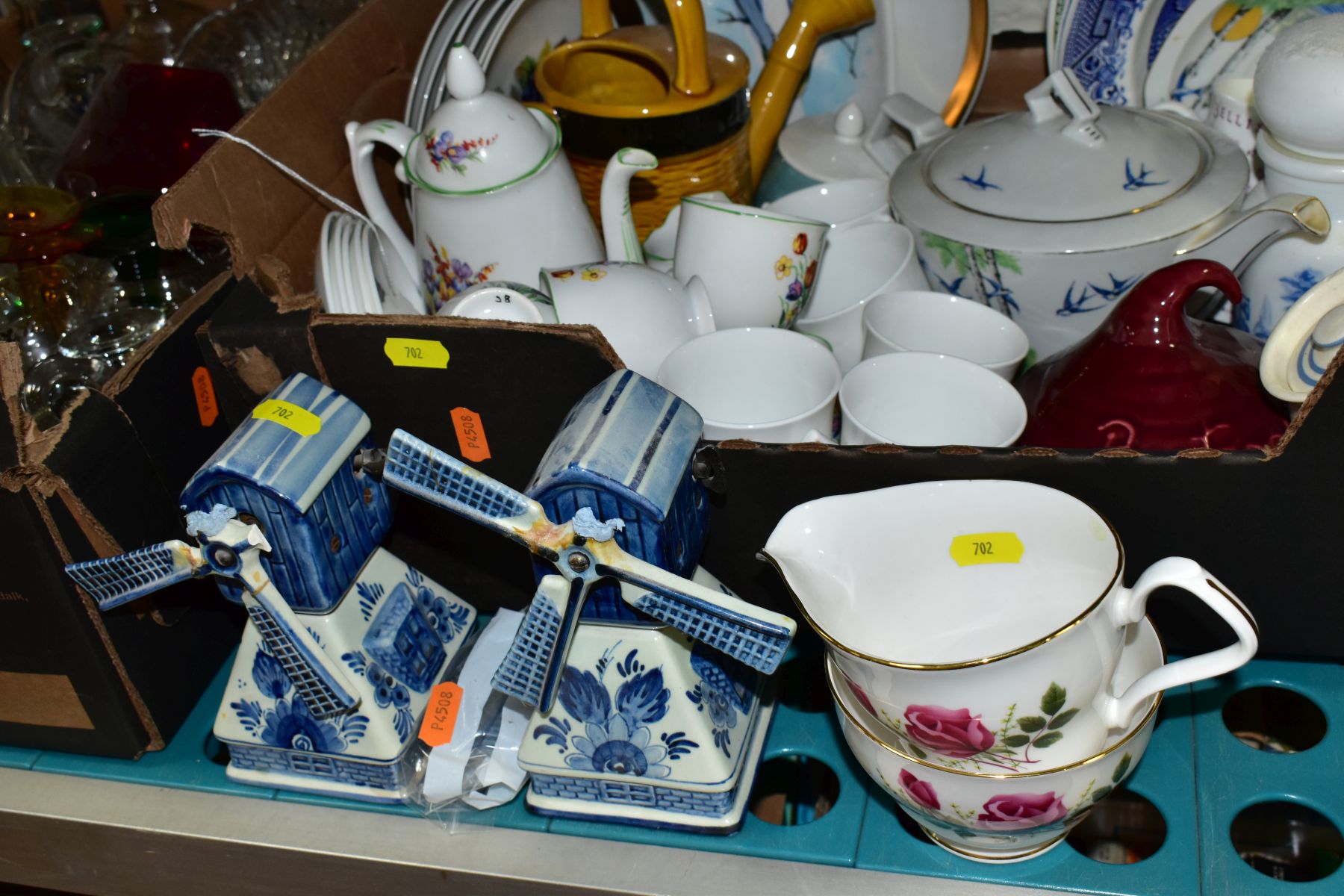 FOUR BOXES AND LOOSE OF CERAMICS, including a Prinknash pottery jug and bulbous vase, three - Image 7 of 9