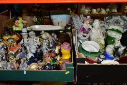 SIX BOXES AND LOOSE CERAMIC ORNAMENTS, A COAT, DINNER/TEA WARES, ETC, to include character jugs (