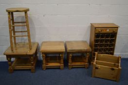 A QUANTITY OF PINE FURNITURE to include a pair of square occasional tables, another similar