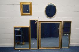 A COLLECTION OF VARIOUS GILTWOOD WALL MIRRORS, to include a rectangular bevelled edge wall mirror,
