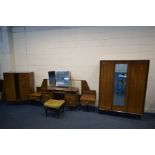 A G PLAN LIBRENZA AFROMOSIA BEDROOM SUITE, comprising a dressing table with triple mirrors and