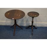 AN OAK SPUTNIK STYLE CIRCULAR TRIPOD TABLE together with a mahogany wine table (2)