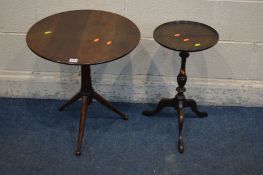 AN OAK SPUTNIK STYLE CIRCULAR TRIPOD TABLE together with a mahogany wine table (2)