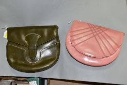 TWO CHARLES JOURDAN LADIES LEATHER HANDBAGS OF SEMI-CIRCULAR FORM, one in pink, depth 18.5cm, with