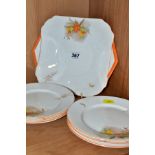 A SHELLEY SECOND PART TEA SET, comprising a twin handled bread and butter plate and six tea