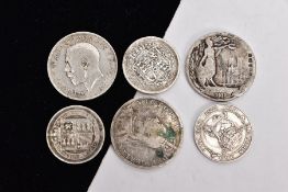 A GROUP OF SILVER COINS AND A MEDALLION to include a George III 1817 shilling, a Victoria 1887