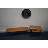 THREE VARIOUS MID 20TH CENTURY TEAK FURNITURE, to include a Danish style nest of three tables, on