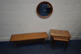 THREE VARIOUS MID 20TH CENTURY TEAK FURNITURE, to include a Danish style nest of three tables, on