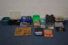 A LARGE QUANTITY OF FISHING ACCESSORIES, to include lures, floats, box of three zebco bite alarms,