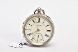 A LATE VICTORIAN SILVER, OPEN FACE POCKET WATCH, white dial signed 'G.Aaronson, Manchester', Roman