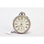 A LATE VICTORIAN SILVER, OPEN FACE POCKET WATCH, white dial signed 'G.Aaronson, Manchester', Roman