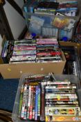 FIVE BOXES OF DVD'S, ETC, to include films - Hellboy, Safe House, Hitch, Kings Speech, Black Hawk