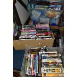 FIVE BOXES OF DVD'S, ETC, to include films - Hellboy, Safe House, Hitch, Kings Speech, Black Hawk