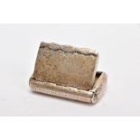 A LATE VICTORIAN SILVER SNUFF BOX, of a curved rectangular form, engraved floral design, hinged