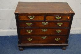 A GEORGIAN MAHOGANY CHEST OF TWO SHORT OVER THREE LONG GRADUATED DRAWERS WITH ADAPTATIONS, quarter