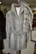 A LADIES SILVER BLUE MINK FUR COAT by Rackhams, 52cm across the back x length 82cm, with self