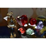 SIX PIECES OF COLOURED SWAROVSKI CRYSTAL, comprising a seated bear, height 5.3cm, a purple Hedgehog,