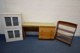 A LATE 20TH CENTURY FORMICA TOP DRESSING TABLE, with a hinged compartment, and three drawers