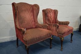 A LADIES AND A GENTS EDWARDIAN WINGBACK ARMCHAIRS, in the George III style, reupholstered in cream