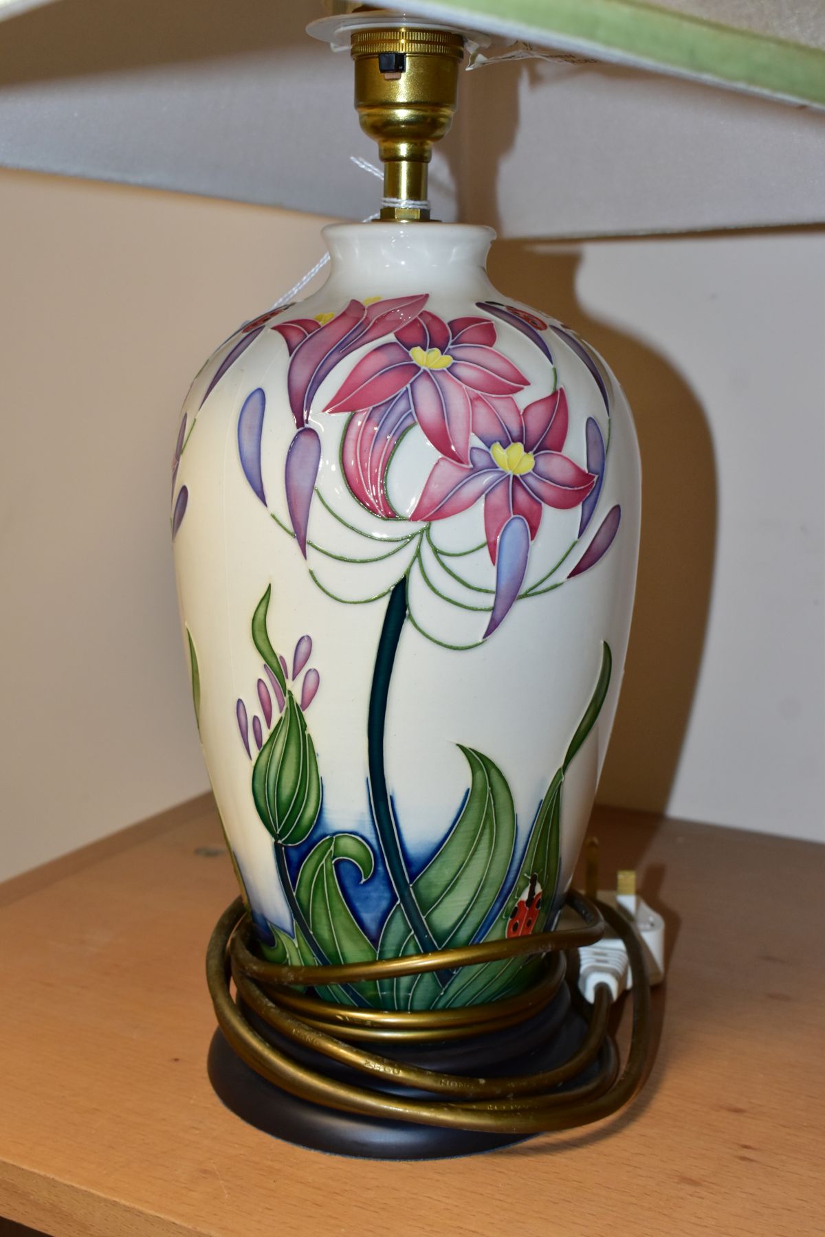 A MOORCROFT POTTERY TABLE LAMP IN THE 'FLY AWAY HOME' PATTERN, designed by Rachel Bishop, mounted on - Image 3 of 6