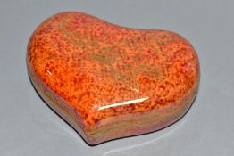 A WEDGWOOD LUSTRE WARE HEART SHAPED TRINKET BOX AND COVER, pattern no Z4825, mottled orange exterior