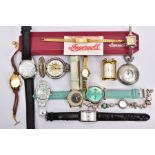 A BAG OF ASSORTED LADIES AND GENTS WRISTWATCHES AND OTHERS, mostly quartz movements, also