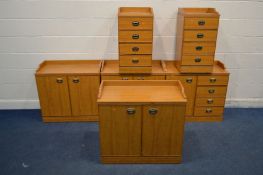 A SET OF SIX MAPLE EFFECT OFFICE FURNITURE, comprising a pair of chest of four drawers, three double