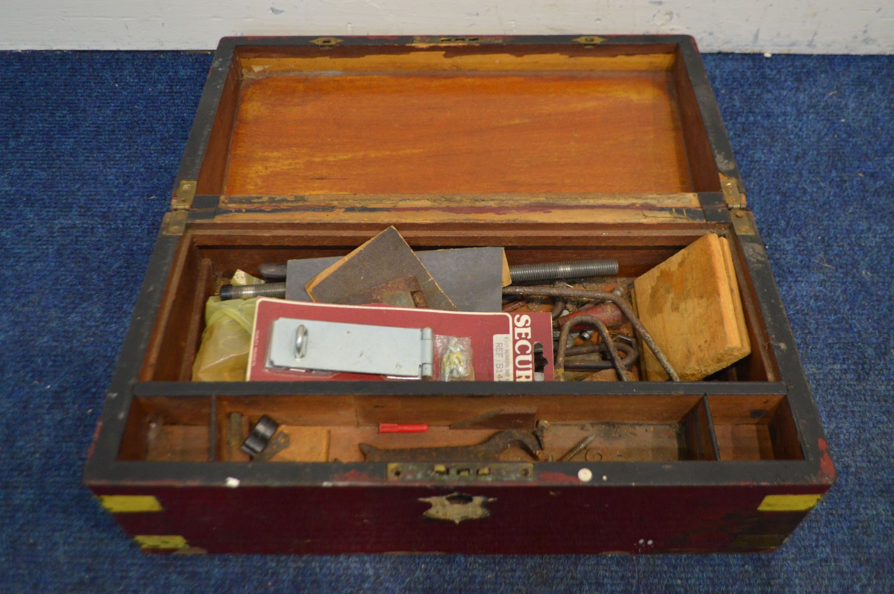 A DISTRESSED WRITING SLOPE later painted together with two mahogany jewellery boxes, a storage box - Image 3 of 5