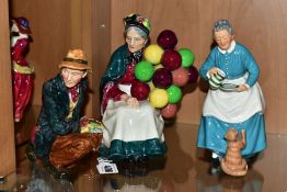 THREE ROYAL DOULTON FIGURES, The Old Balloon Seller HN1315, The Poacher HN 2043 and The Favourite HN