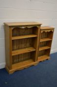 A MODERN PINE OPEN BOOKCASE with two adjustable shelves, width 92cm x depth 31cm x height 122cm