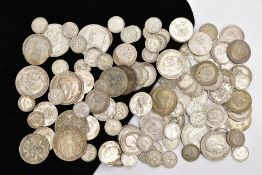 A PLASTIC BAG OF PRE 1947 SILVER COINS, silver three pence to half crowns over 500 grams