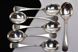 A SET OF SIX GEORGE V SILVER SPOONS, each of an Old English pattern design, hallmarked 'John Round &